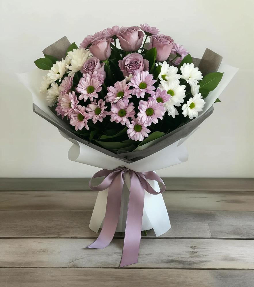 Букет цветов из: Хризантемы и Розы в Кардымово