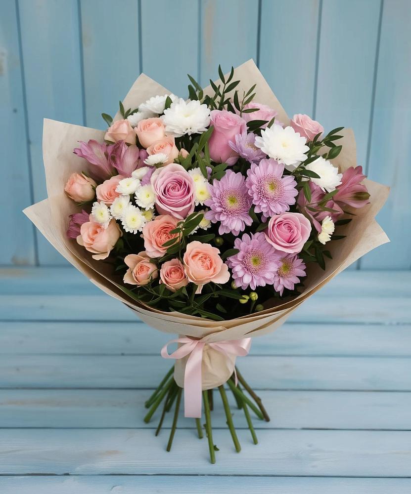 Букет цветов из: Хризантемы, Розы и Альстромерии в Кардымово