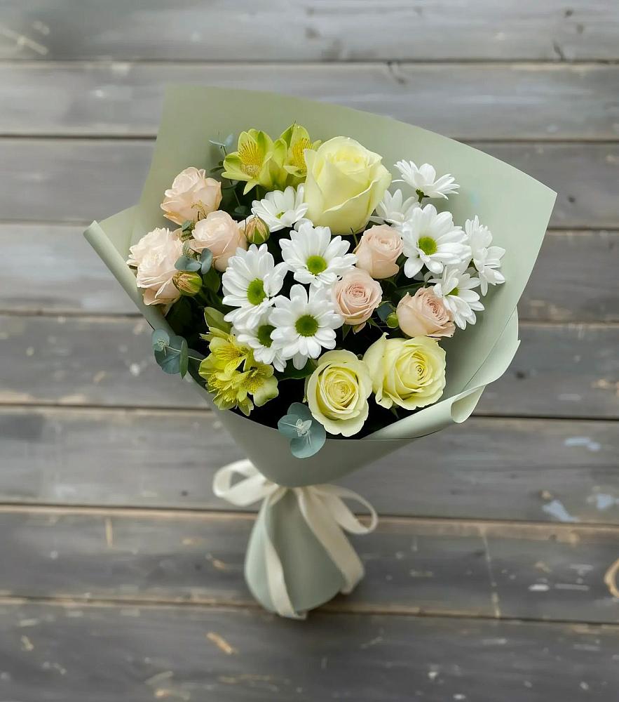 Букет цветов из: Альстромерии, Розы и Хризантемы в Кардымово