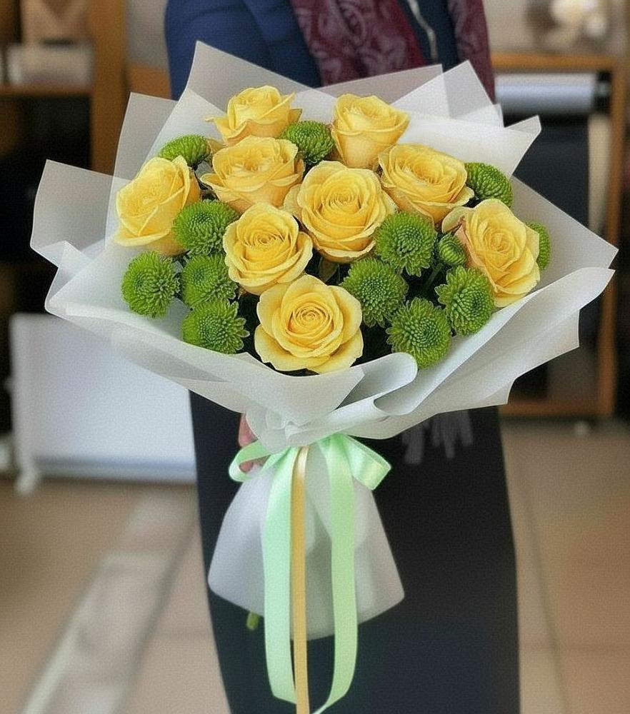 Букет цветов из: Хризантемы и Розы в Кардымово