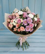 Букет цветов из:  Хризантемы, Розы и Альстромерии в Кардымово